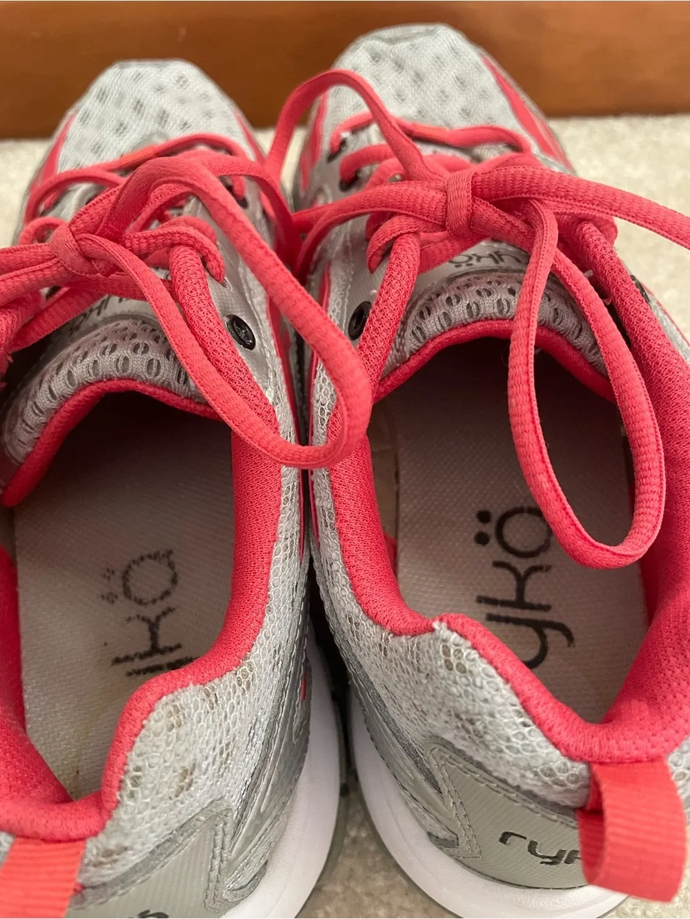 Ryka Kids Silver and Coral Lace-Up Sneakers